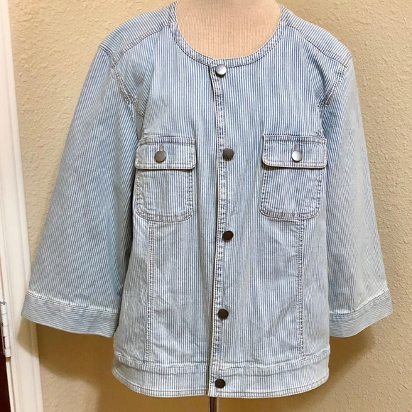 Chico's Jackets & Blazers - Chico’s Denim 3/4 Sleeved Striped Jacket